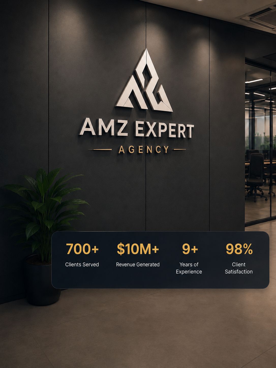 AMZ Expert Agency logo on office wall